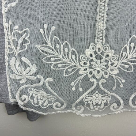 Altar'd State Top Womens Small Gray Ivory Mesh Embroidery Ruffle Boho Ladies - Picture 2 of 12